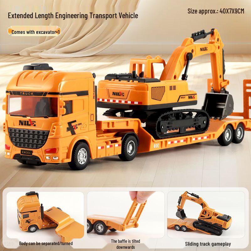 Large Flatbed Transport Truck Semi-Trailer Dolly Toy: Children s Inertial Car, Engineering Excavator, Military Vehicle.