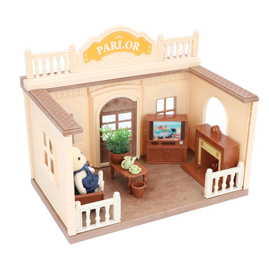 1:12 Scale Doll House Furnishings Plastic Miniature TV Tea Table Sofa Fireplace Flower Pots Living