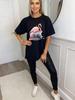 Oversized T Shirt Black Flamingo Print Summer Casual Wear