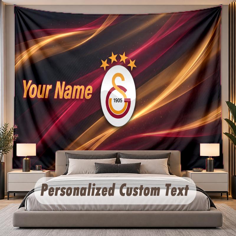 Benutzerdefinierter Namens-Text-Wandteppich Galatasaray FC Personalisierter Polyester-Wandteppich für Schlafzimmer und Zimmer