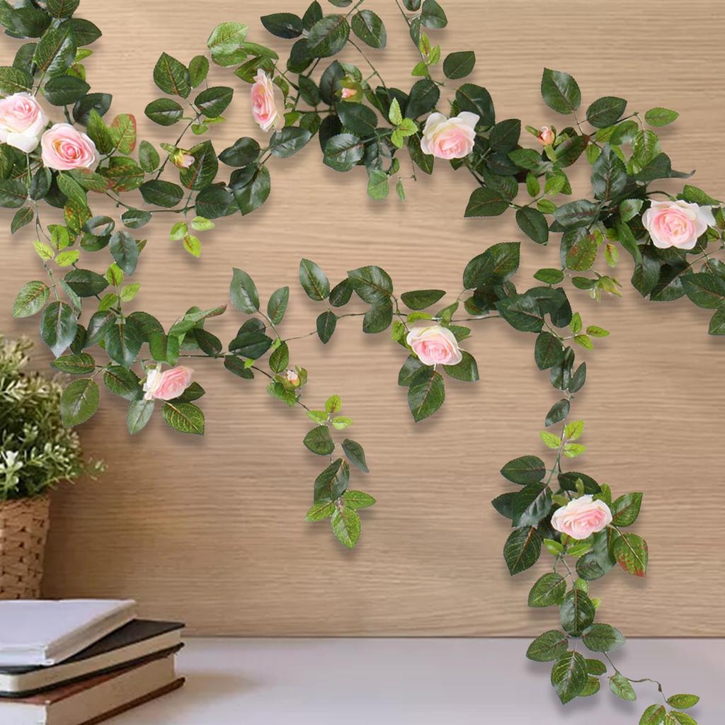 Artificial Rose Vines Rose Garland Hanging Faux Leaves Floral for Indoor Outdoor
