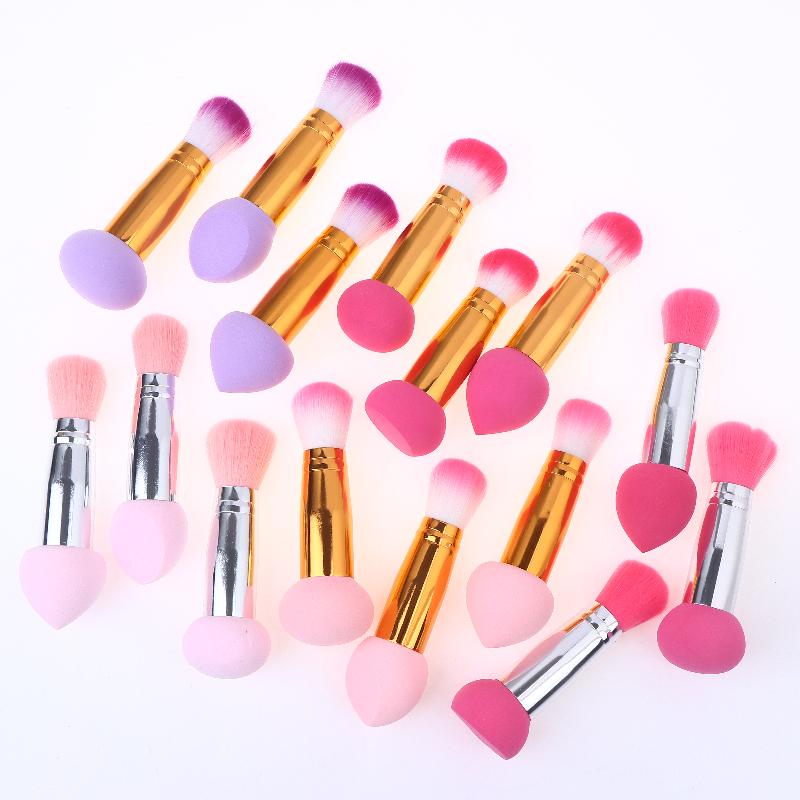 3 Pcs 2 In1 Double-Head Sponge Head Mini Portable Makeup Brush Fluffy Blush Brush Ladies Beauty Tool
