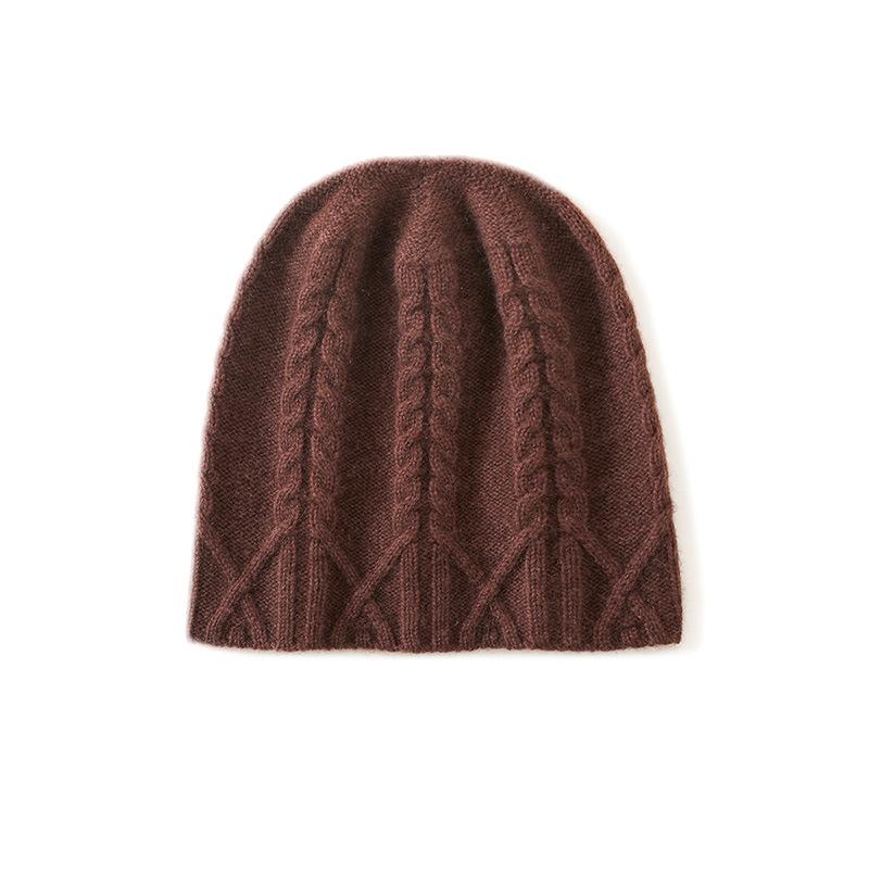 

Cashmere Autumn and Winter New High End Solid Color Twisted Flower Thickened Warm and Fashionable Knitted Casual Hat for Women One Size