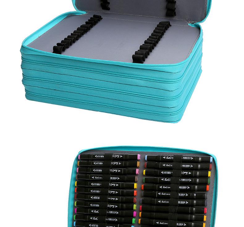 Marker Pen Storage Bag, PU Leather, Multi-Zipper, Large Capacity with 168/224 Slots, Handheld/Shoulder Strap, Multi-Layer Pencil Case
