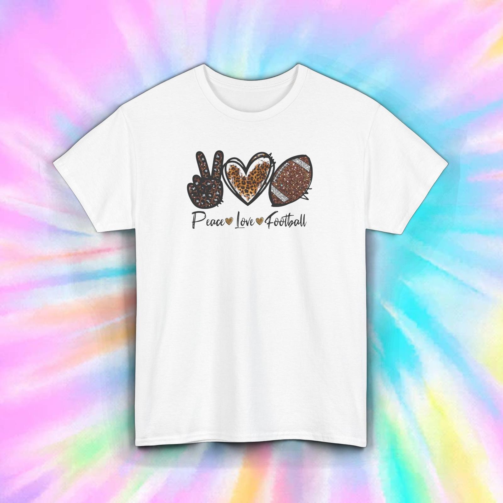 Peace Love Football Shirt Leopard Print Sports Fan Gift Tee S-5XL S