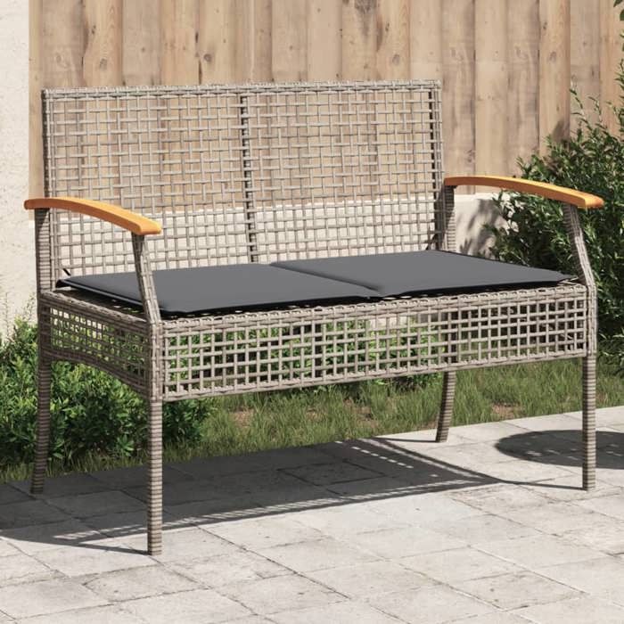 VidaXL Banc de Jardin avec Coussin, Siège de Patio, Chaise de Terrasse, Meuble de Parc Arrière-cour Balcon Extérieur, Gris 366256