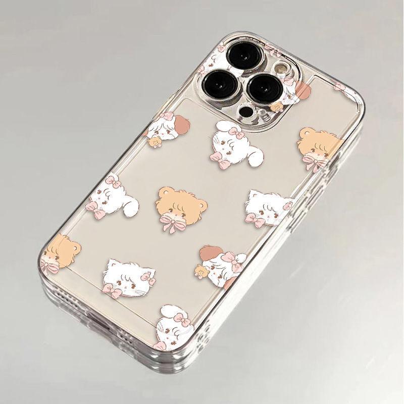 Cute Bow Rabbit Bear for iPhone17promax iPhone 16 Phone Case 14/13 Fine Hole 15