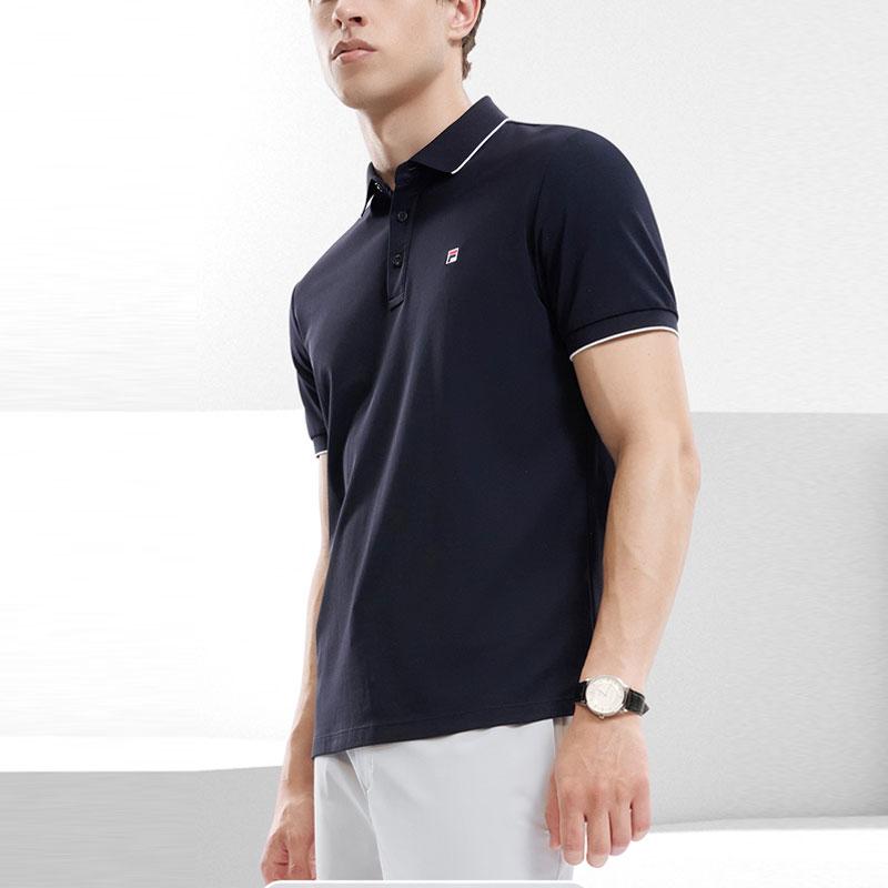 Fila Solid Color Cool Breathable Knitted Polo Shirt Men Tops Legendary-Blue F51M421103A-NV
