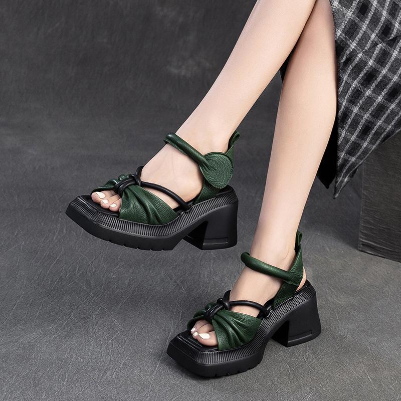 GKTINOO Retro Handmade Sandals 2025 Summer New Genuine Leather Splicing Embroidered Thick Sole Women's Shoes