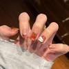 Cute KT Skin-Brightening Cat Eye Handmade French Nails with Fragrant Style and Sparkle Bow