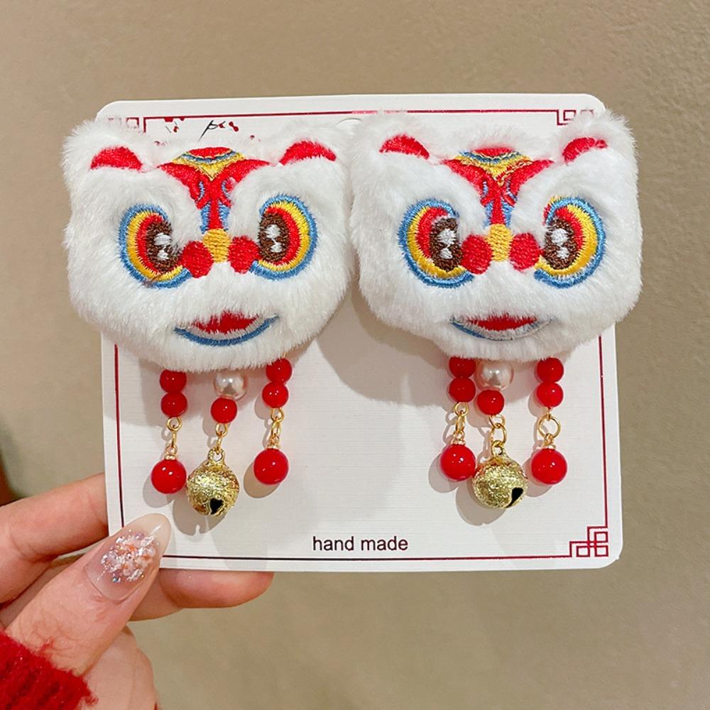 Plush Chinese New Year Headwear Tassel Ancient Style Hairpin Children Red Bow Hairpin  Children