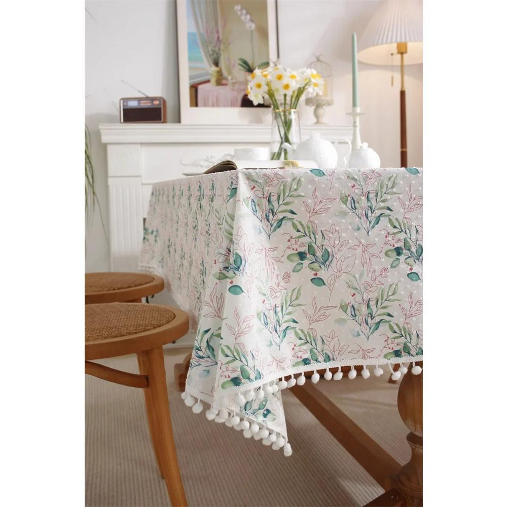 Pom Pom Floral Tablecloth Tea Table Decoration,Rectangle Table Cover For Kitchen Kitchen Dining Room,Home Party Tabletop Decor