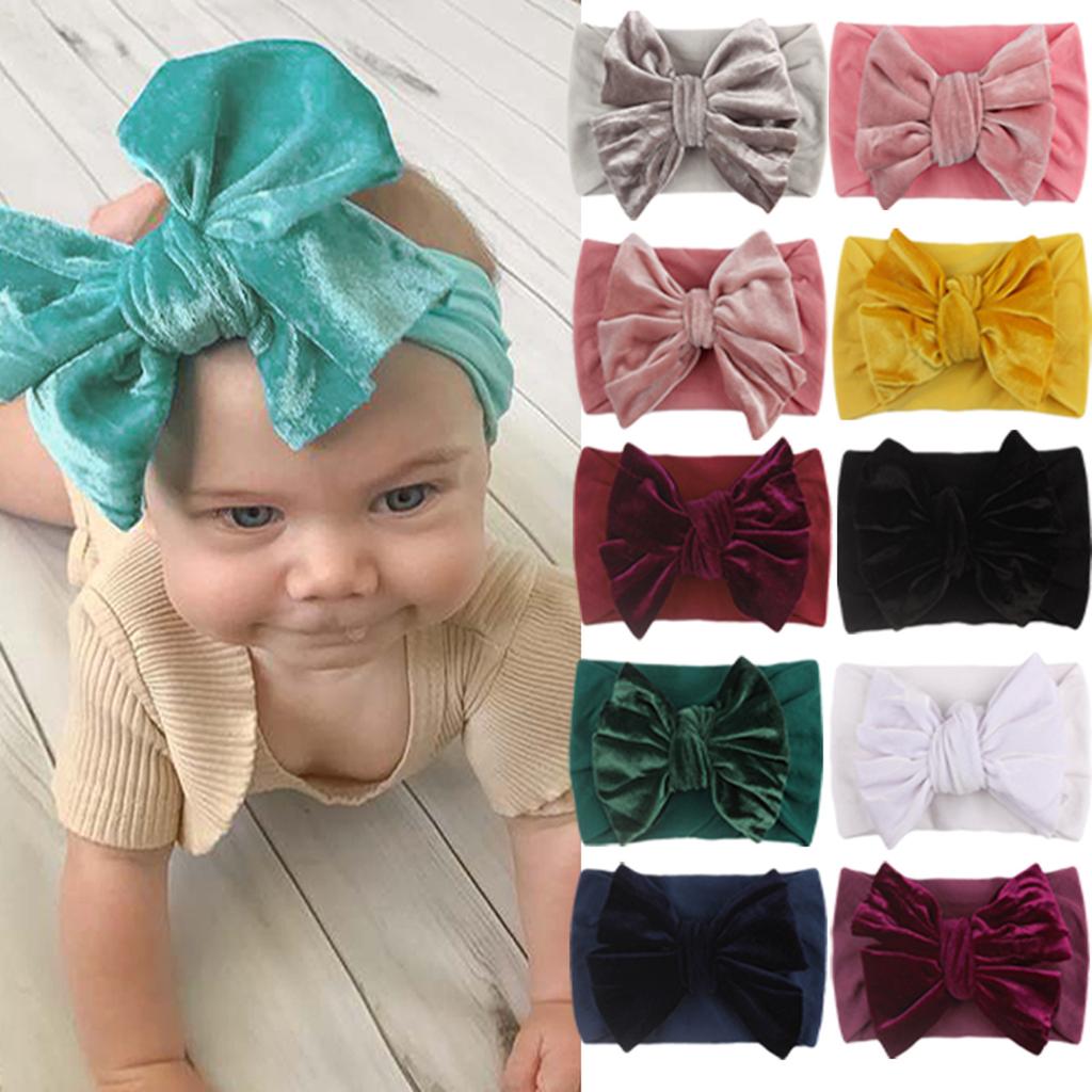 Kids Newborn Girls Baby Solid Velvet Headband Hair Band Bow Accessories Headwear