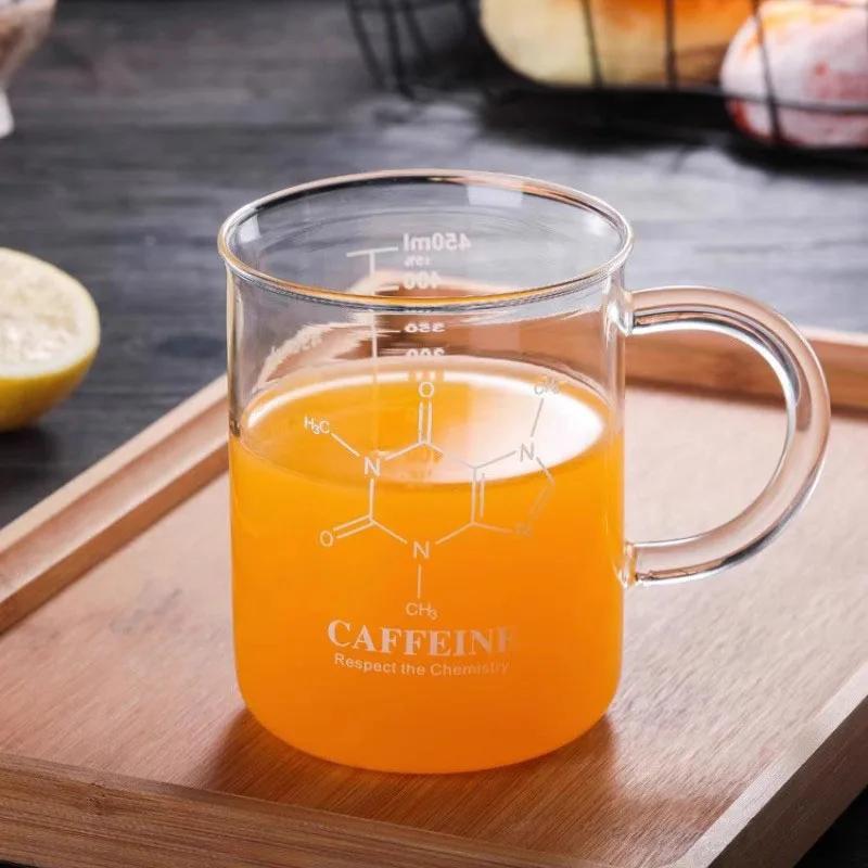 New Caffeine Beaker Mug Graduated Beaker Mug with Handle  Borosilicate Glass  Cup                                    Cup