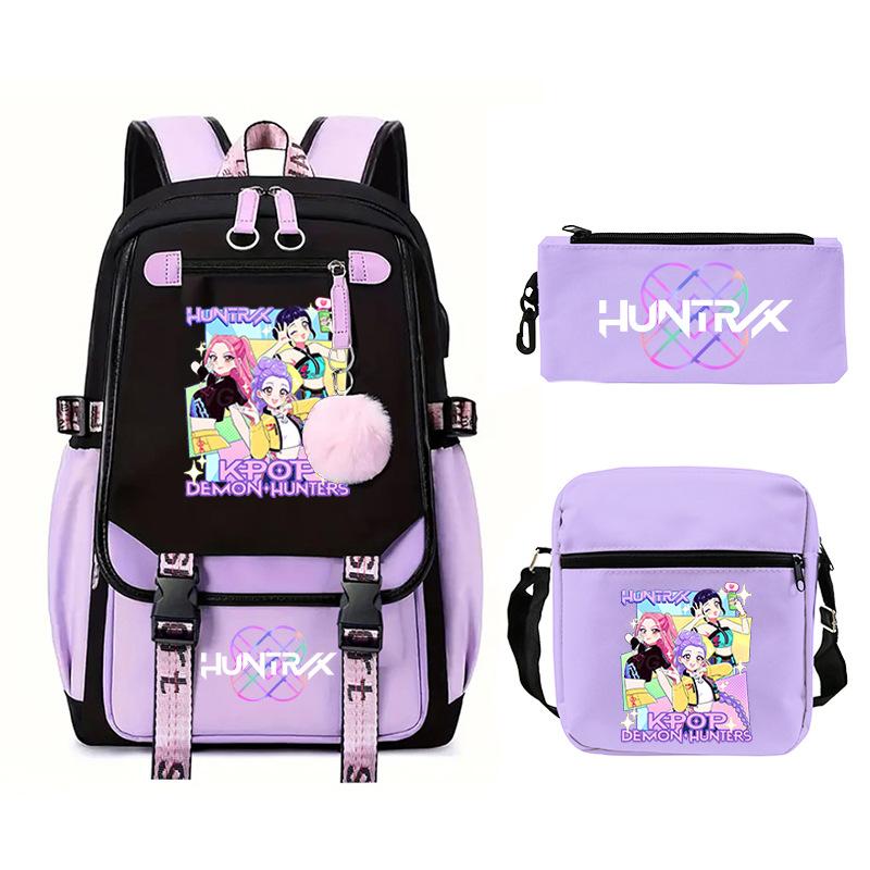 Animation Cartoon Peripheral Printing Trend Lightweight Shoulder Backpack, Primary And Secondary School Student Leisure Schoolbag Three-Piece Set