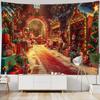 Christmas Santa Claus Workshop Tapestry Wall Hanging Festive Xmas Holiday Party Backdrop Decor for Bedroom Living Room