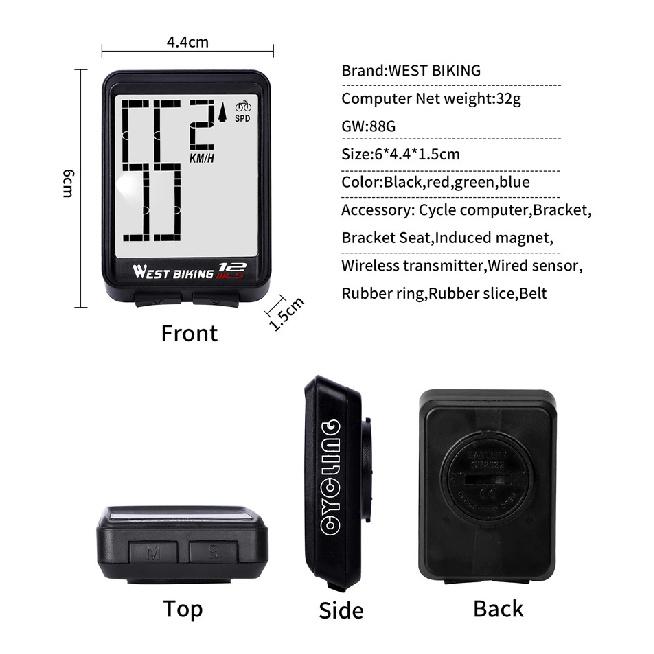 WEST BIKING Wireless Road Bike Computer Large Screen Bicycle Speedometer White Backlight Waterproof Odometer Cycling Stopwatch