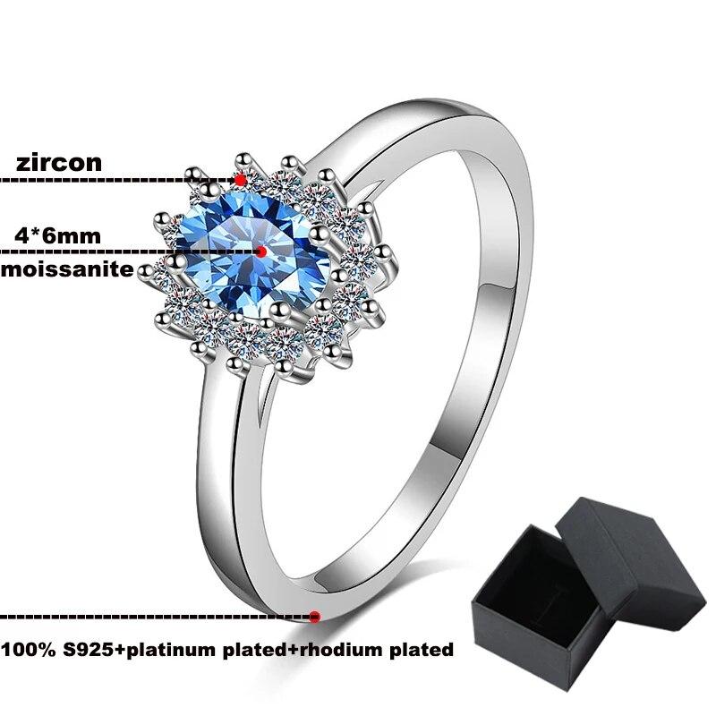 Bague en moissanite bleue à coupe ovale de 0,5 ct pour femme, alliance de luxe de qualité, bague en argent sterling S925, bijoux