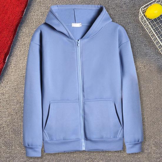 Men Autumn Coat Solid Color Hooded Hat Long Sleeves Thick Warm Plush Loose Winter Hoodie for School