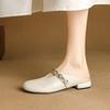 Fashion Women's New Summer Genuine Leather Cowhide Metal Belt Buckle, Low Heel and Toe Wrapped M Ü Ller Slippers