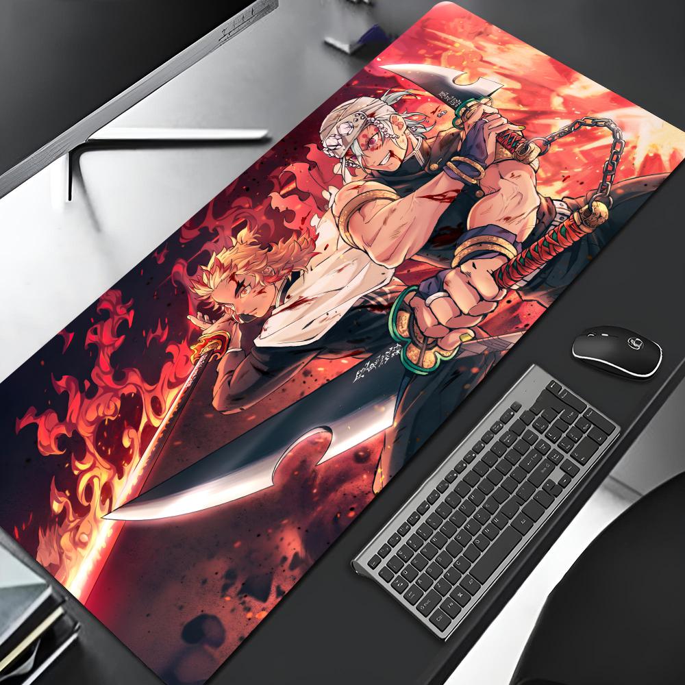 Demon Slayer Kimetsu no Yaiba Mouse Pad Çizgi Film Kilit Kenarlı Büyük Oyun Pad'i Bilgisayar Oyuncu Klavye Matı Masa Mousepad'i PC Masa Pad'i