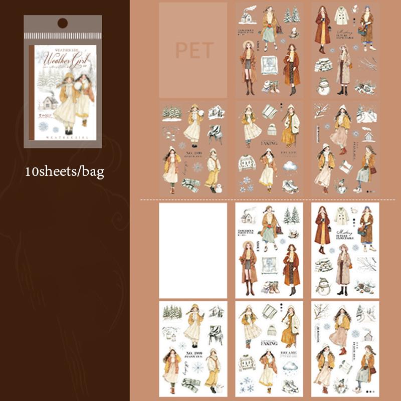 Mr Paper 200pcs/bag Weather Girl Series Aquascape Die-cut Sticker Book Handbook Material DIY Scrapbook Photo Frame Card Diary