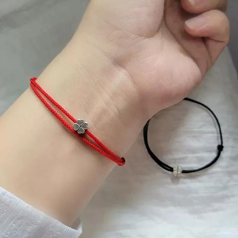 1/3Pcs Red Four-leaf Clover Bracelets for Women Men Adjustable Handmade Red Lucky Rope Couple Minimalist Jewelry Accessories