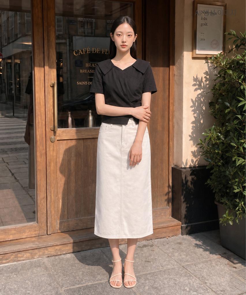 ROEM Linen Denim H-Line Long Skirt Rmwjg25G11