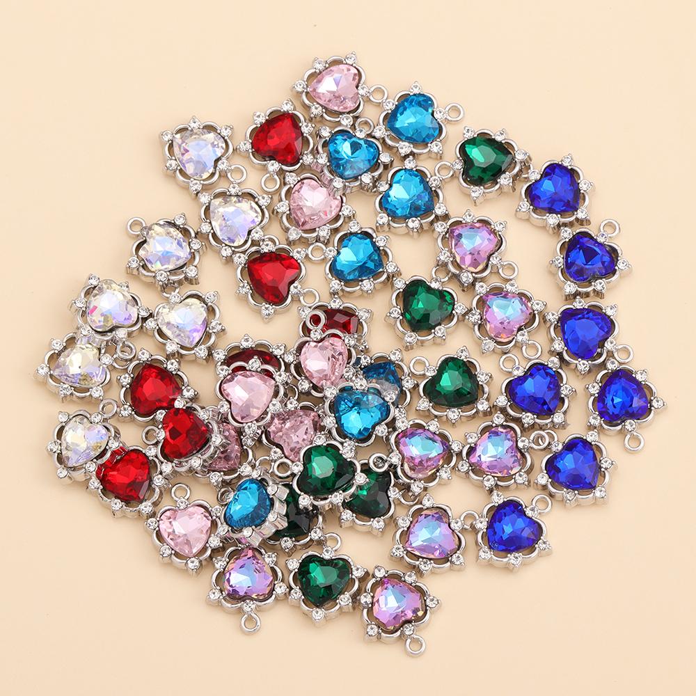 10Pcs Multicolor Crystal Peach Heart Charms For Women Girls Jewelry Making DIY Sweet Romantic Love Heart Pendant Necklace Crafts