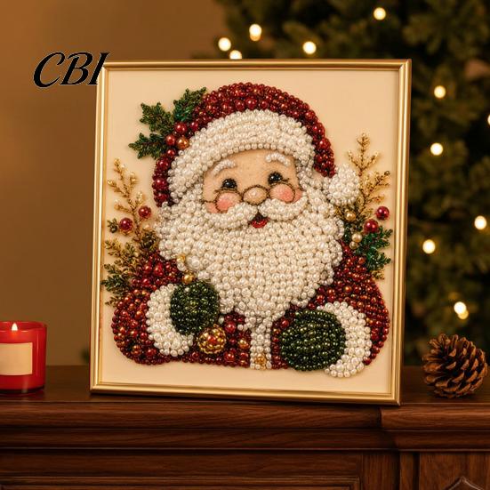 Holiday DIY Projects for Family Christmas Faux Pearl Painting Art Kit with Frame, Santa Stress Relief Crafting Activities Beads Craft Adults Beginner,