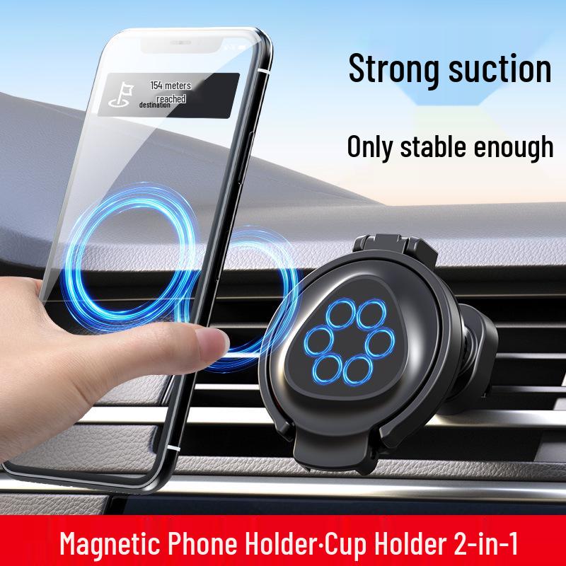 Multifunctional Car Cup & Phone Holder with Magnetic Suction, Foldable Air Vent Design