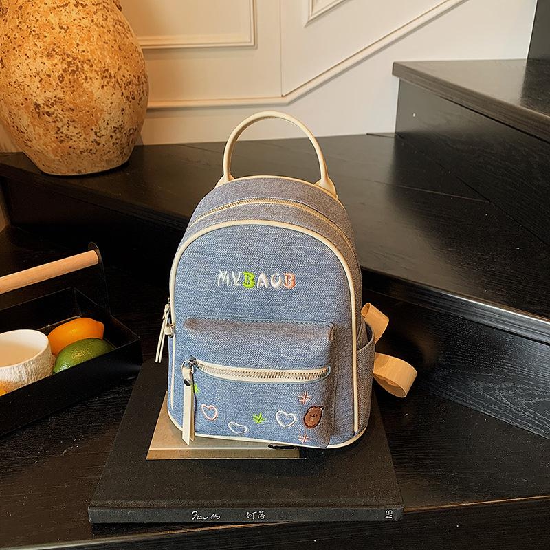 

Модный нишевый дизайн джинсовый рюкзак женский новая повседневная сумка дорожный маленький рюкзак белый