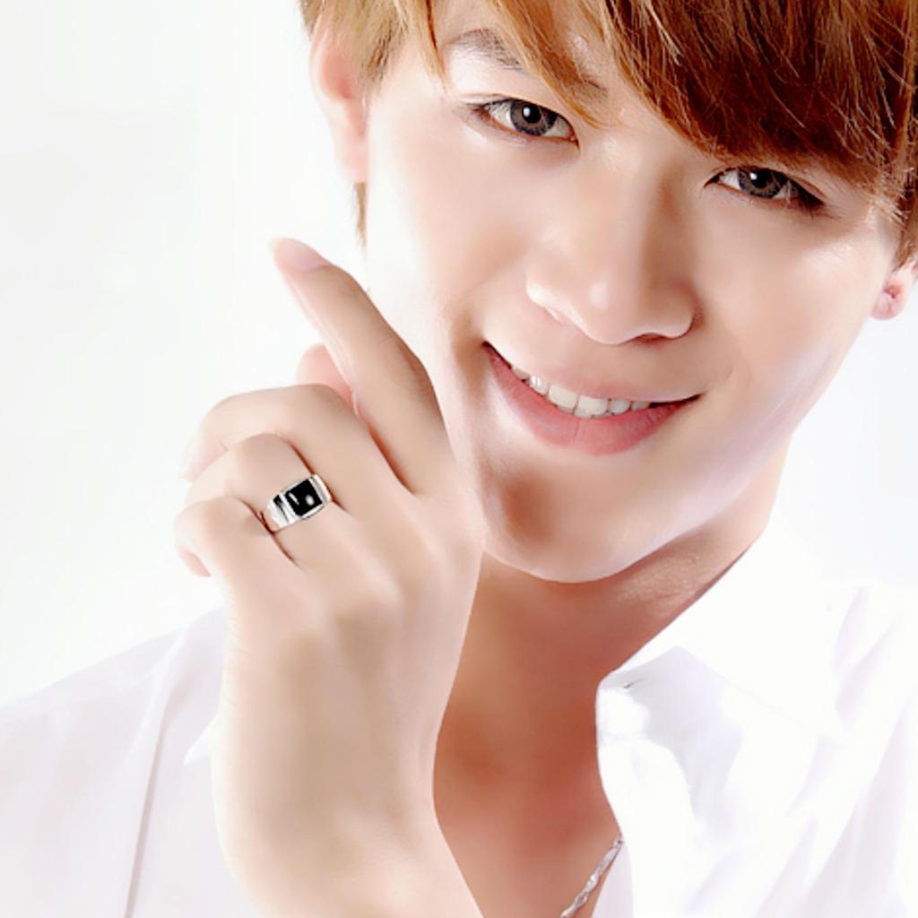 Men's Adjustable Black Agate Square Ring with Black Diamond - Korean Style and Smooth Finish