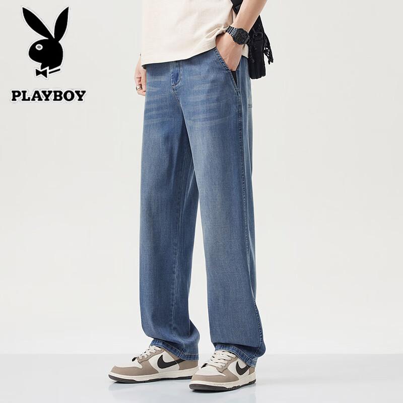 PLAYBOY Men s Summer Tencel Ice Silk Loose Straight Jeans 38