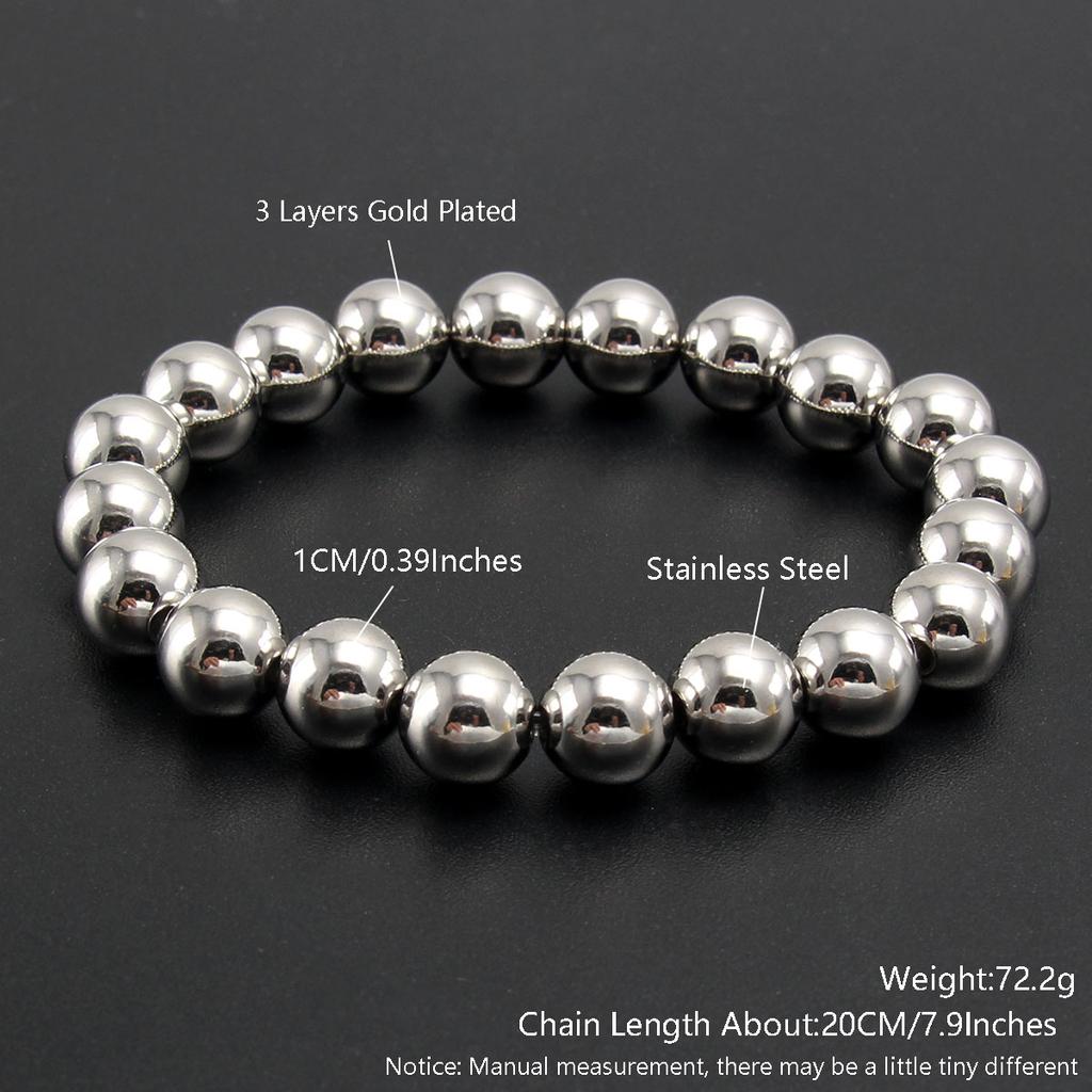 MHS.SUN Trend Stretch Stainless Steel Bracelets Gold Sliver Color 2MM 5MM 8MM Stacked Ball Beaded Bracelet For Women Men Jewelry