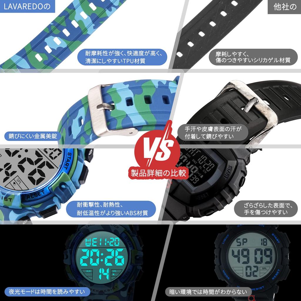 Digital Watch 50m Water Resistant Date Day Alarm LED Display Waterproof Watch Sports Watch Outdoor Digital Watch Men's Multi-Function
