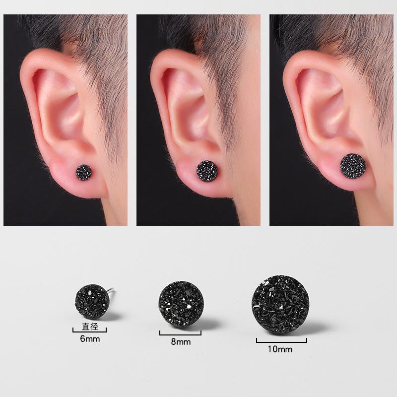 Men's Black Crystal Cluster Earrings - Simple Korean Style with Personality