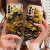 Golden Surging Waves For Samsung A 01 52S A04 A05S A10 A12 A13 22 23 24 36 42 M02 Note 10 20Ultra 8 9 Golden Glass Phone Case