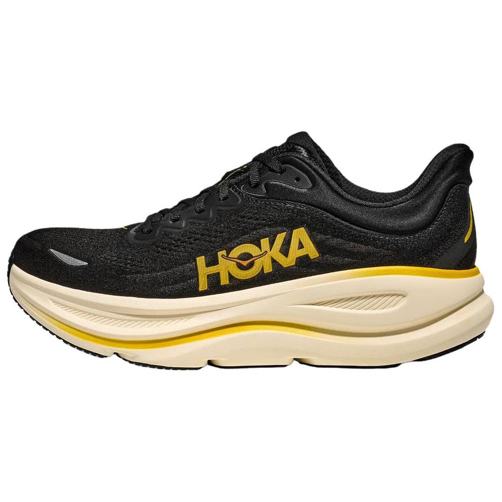 HOKA One One Bondi 9 Resistentes a la Abrasión Transpirables Reflectantes Rebotantes Zapatillas de Running para Hombre Negro Amarillo Jengibre 1162013-CWG