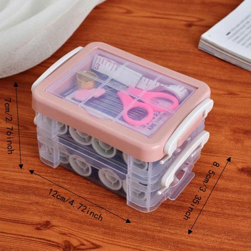 18pcs Portable Needlework Box Three-Layer Sewing Kit Box Sewing Tool Kit Cross Stitching