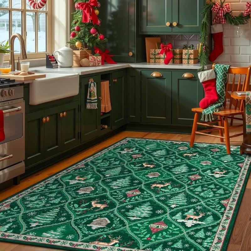 

Christmas Flannel Large Area Rug - Festive All-Over Carpet for Living Room Sofa Bedroom Floor Mat Home Decor Washable Soft Xmas 40X60CM