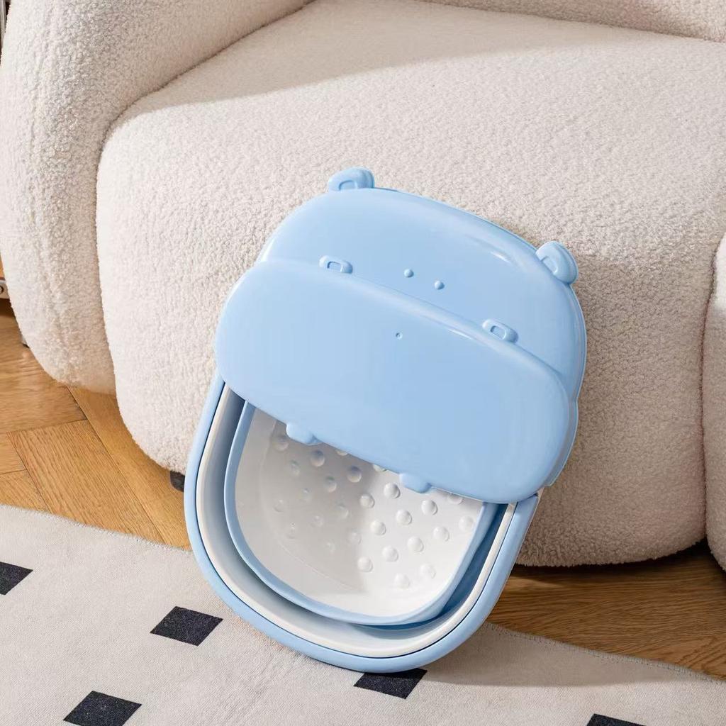 Folding Cartoon Duck Children's Foot Soaking Bucket with Lid Massage Foot Washing Basin Portable Household Insulation