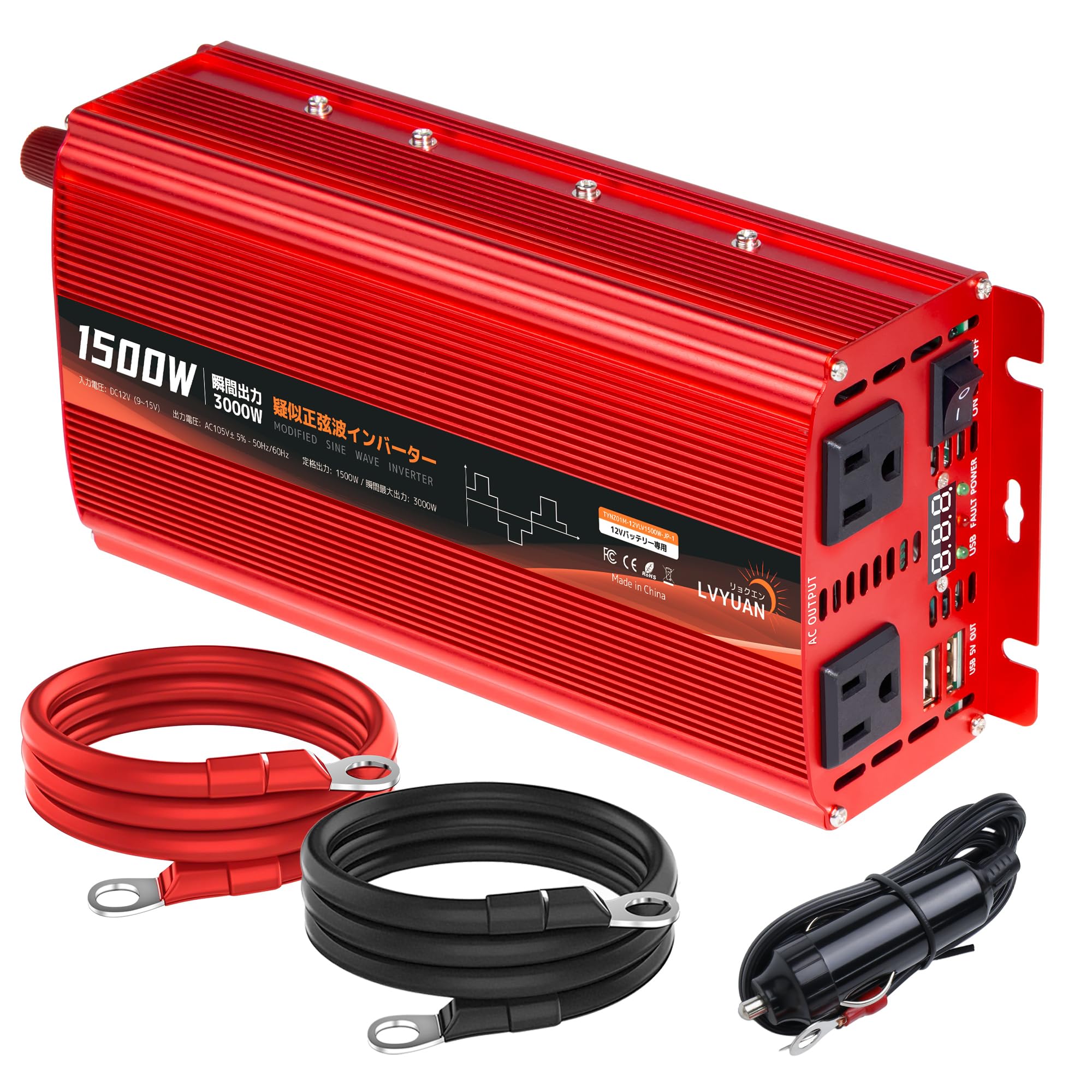 

LVYUAN 1500 Вт 12 В Мгновенная Максимальная Модифицированная Синусоида Квадратная DC12V к AC100V Инвертор Питания 2 AC 2 USB Автомобильный Инвертор с Множественной Защитой Солнечный