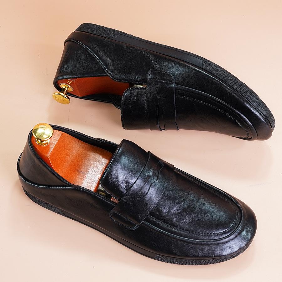 Doudou Shoes Men's Casual Leather Shoes 2025 Autumn New Leather Loafers Lazy One Pedal Breathable Men's Shoes Trend