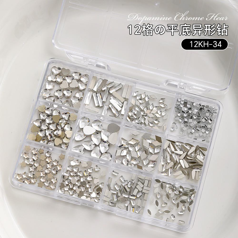 12 Grid Mini Zircon Pearl Nail Accessories Internet Celebrity New Mixed Flat Bottom Steel Ball Cross Decoration