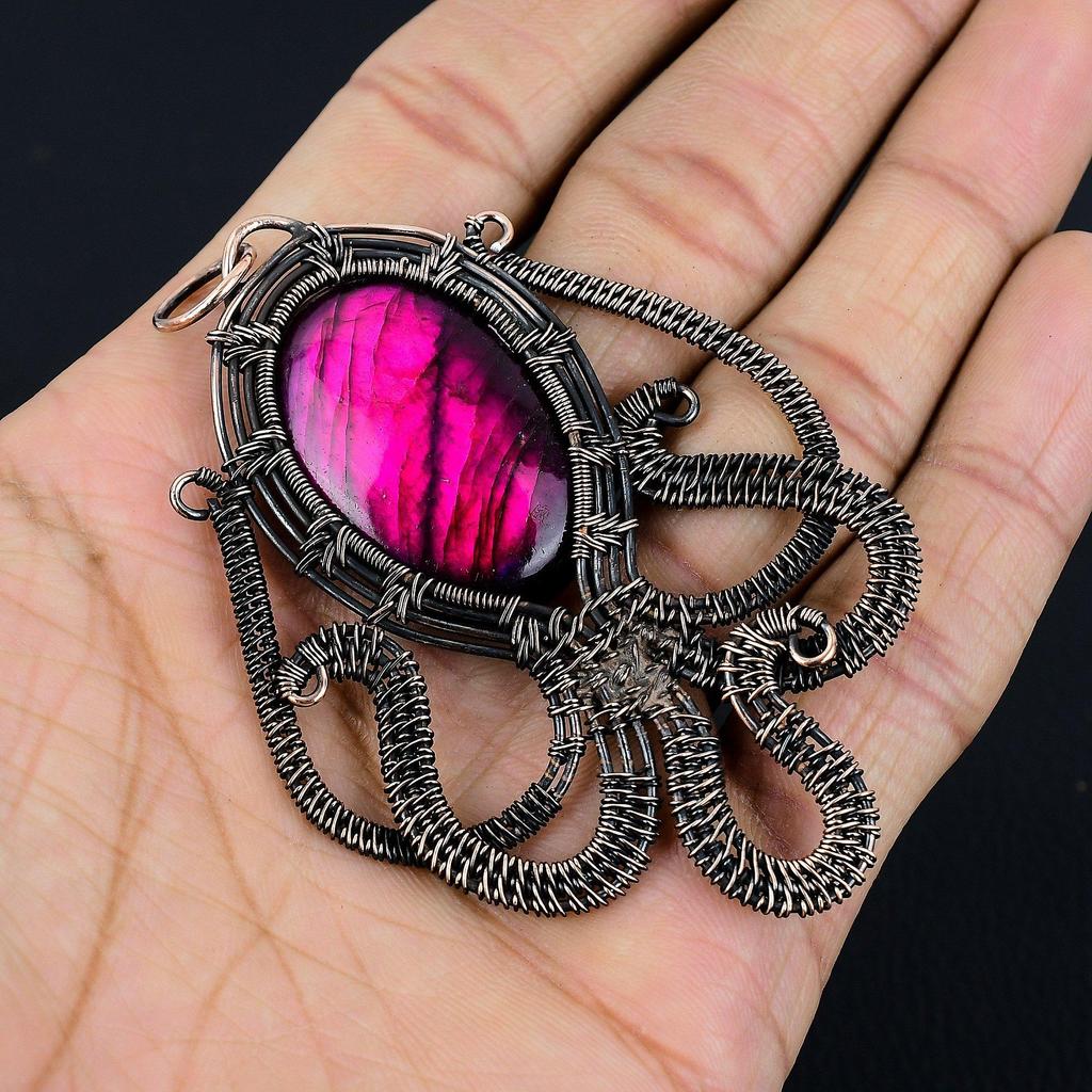 Pink Flash Labradorite 999 Copper Wire Wrapped Jewelry, Handmade Beauteous Gemstone Jewelry Pendant For Women