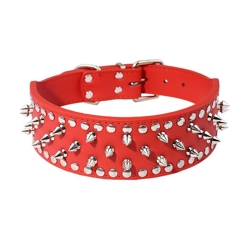 Widened Spiked Studded Dog Collar Anti-bite Adjustable Studded Leather Collar for Medium Large Dogs Pet Neckwear for Bulldog (Red,L(37-445cm)) красный
