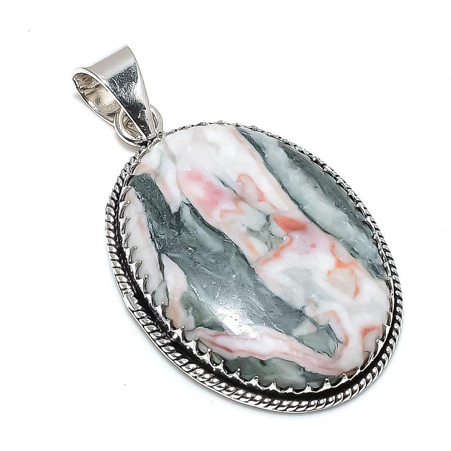 Pinolith Gemstone Handmade 925 Sterling Silver Jewelry Pendant 2.32" SU-9938