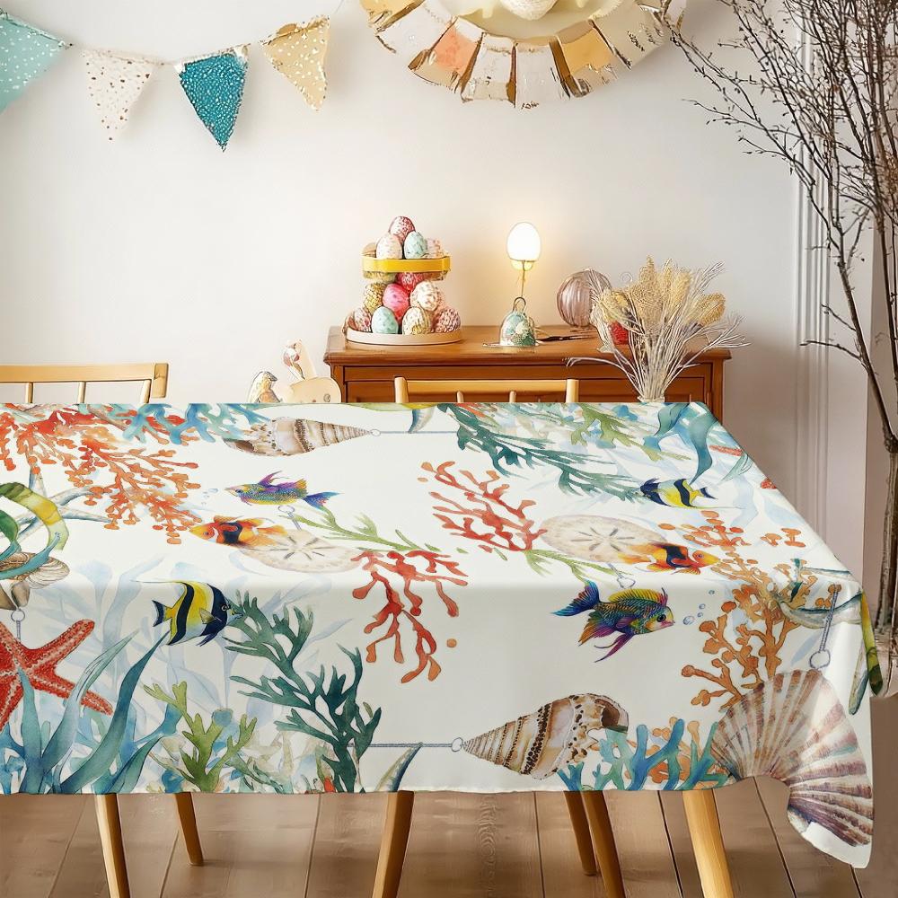 Ocean Life Pattern Rectangle Tablecloth for Table Decor Kitchen Dining Waterproof Reusable Tablecloths for Table Wedding Party