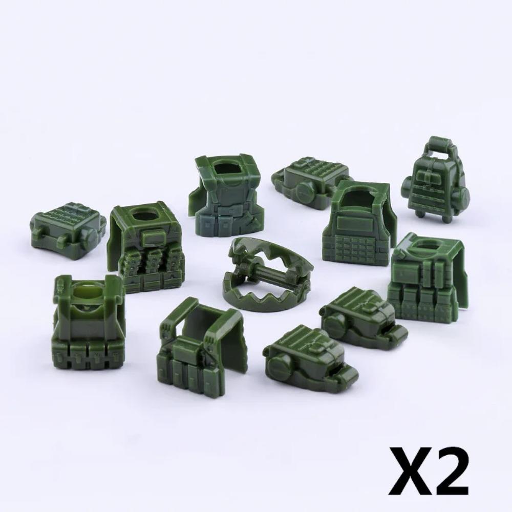 

Аксессуары для военных времен Второй мировой войны, фигурка солдата, строительные блоки, Гатлинг, Барьер, Крепость, Рюкзак, Жилет, MOC, Армейские кирпичики, Игрушки для детей J097